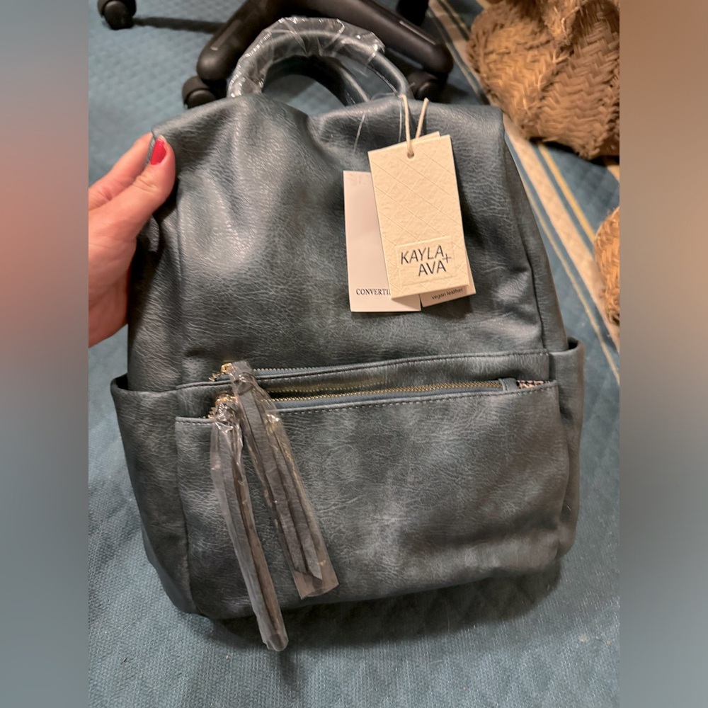 NWT Blue Vegan Leather Convertible Tote/Backpack